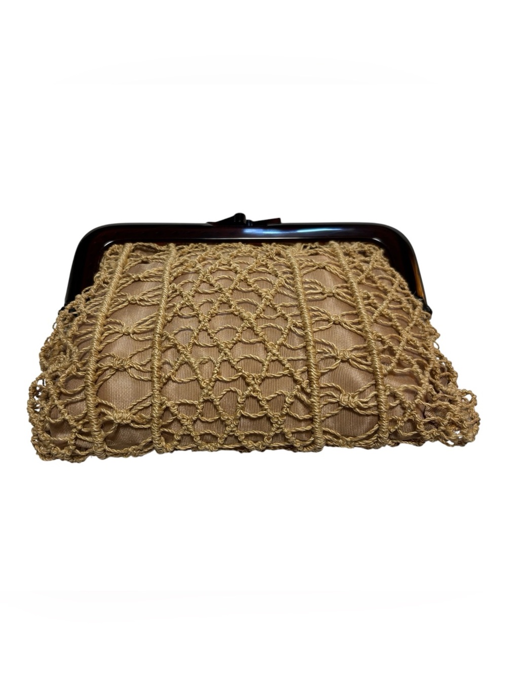 Vintage Mister Ernest Knotted Beige Macrame Clutch Resin Frame - Made in Italy